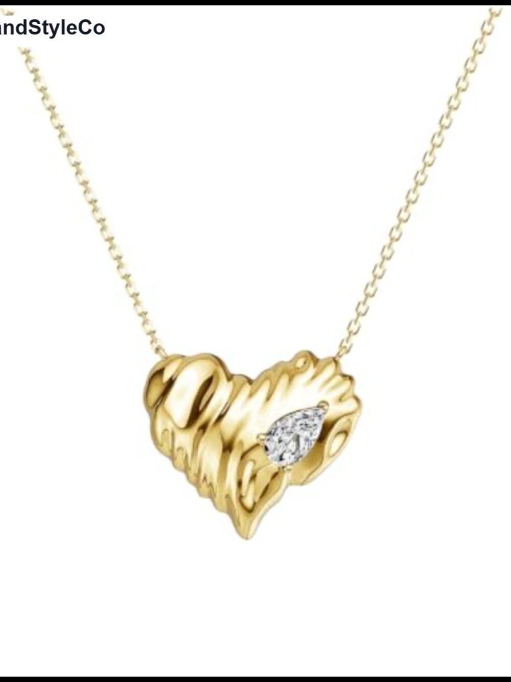Bubble Heart Pendant Necklace, 18K Gold Plated, Pear Cubic Zirconia, Adjustable